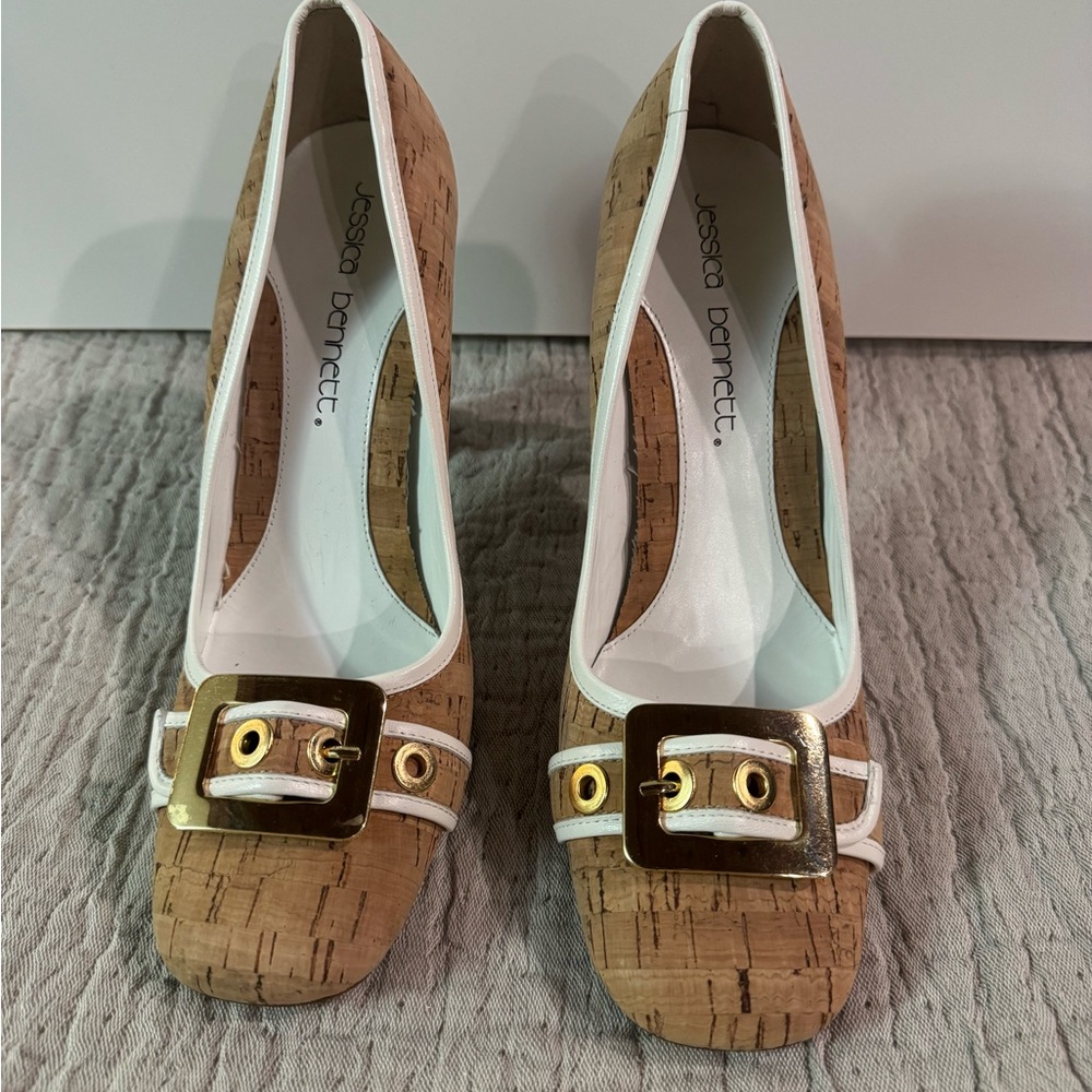 Tan and White Women's 4” Cork Dress Shoes